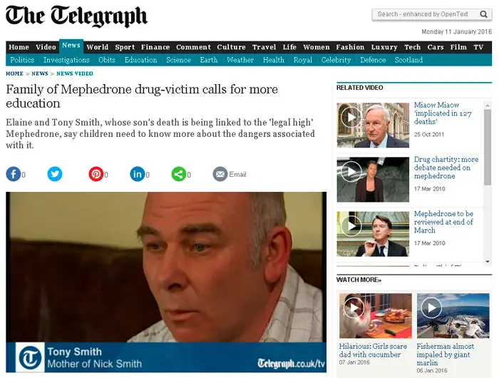  V&iacute;deo de la familia de la v&iacute;ctima de mefedrona pide m&aacute;s educaci&oacute;n. Telegraph