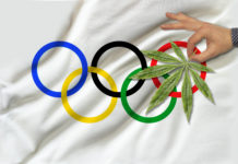 CBD: ¿Qué deportistas están usando derivados del cannabis para mejorar su rendimiento? image of green cannabis leaf on beautiful Olympic flag, concept of medical cannabis, doping test concept, medical examination