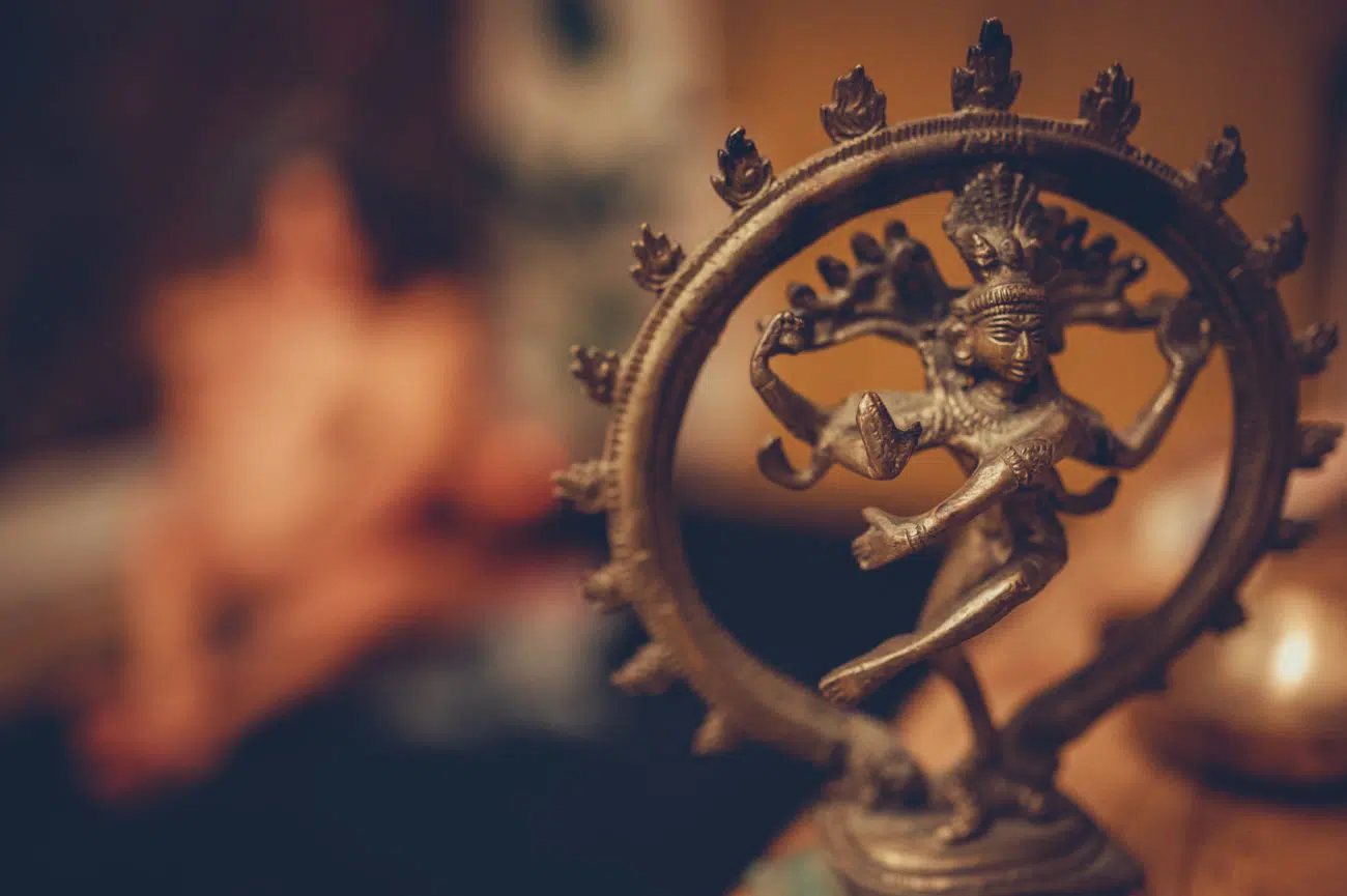 gold steel horse ornament in tilt shift lens
