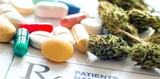 Prescription pills with medical cannabis and prescription paper