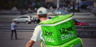 man with Uber eats backpack