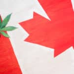 cannabis leaf on canadian flag with copy space, marijuana legalization concept