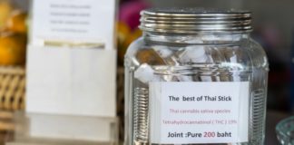 Cannabis cigarettes for sale at retail shop in Thailand