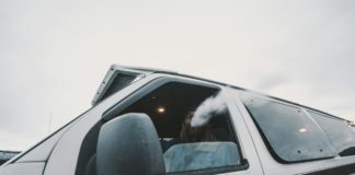 Driver smoking in car