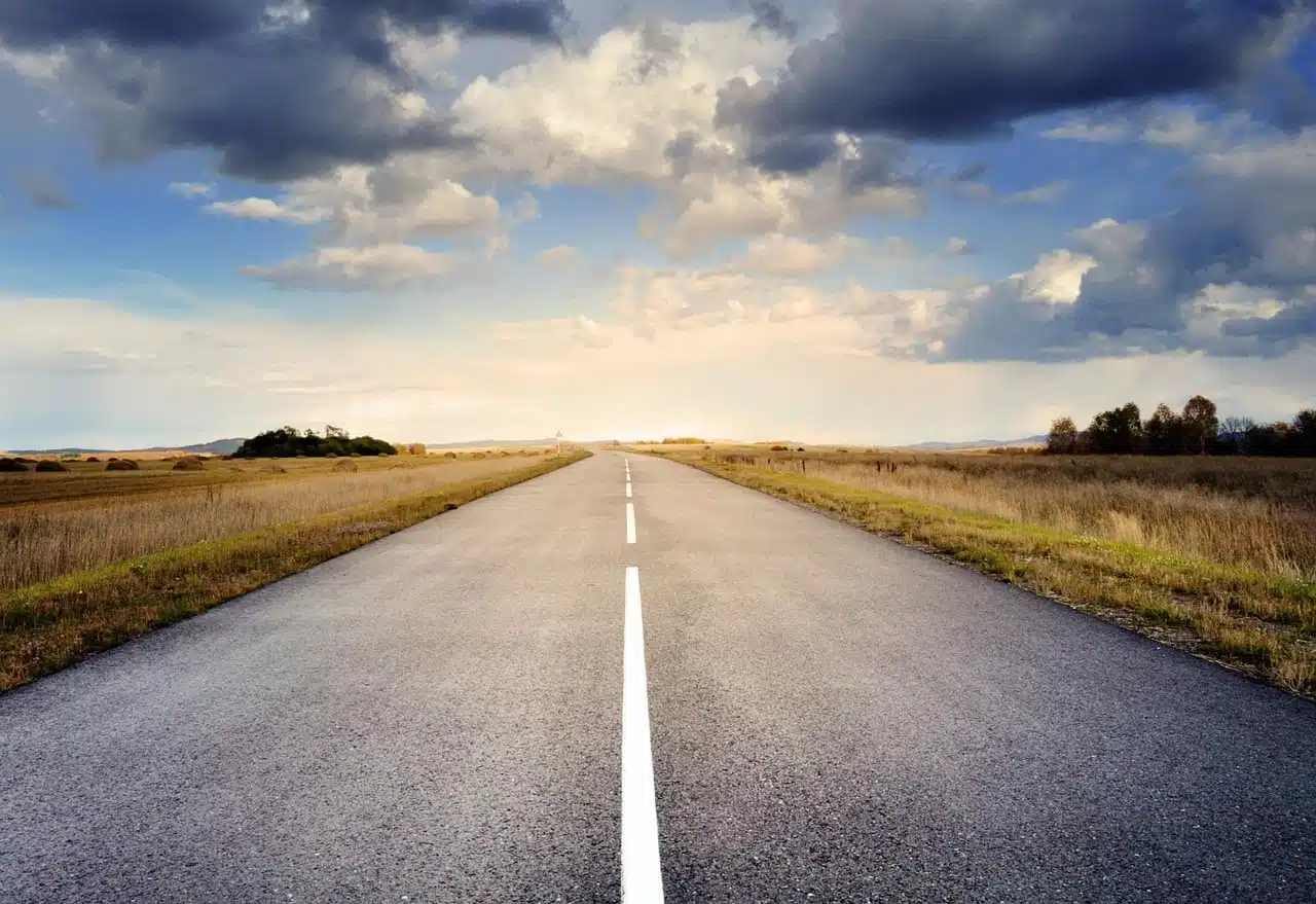 road, pavement, landscape, nature, roadway, drive, route, way, asphalt, countryside, horizon, fields, clouds, sky
