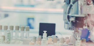 Laboratory. Automated lab process. Analysis of blood samples in large Dutch lab.