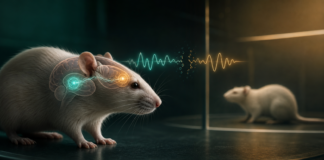 El psicodélico 25C-NBOMe en la adolescencia altera la conducta social en ratas Rata de laboratorio con una representación de la conexión entre el hipocampo y la corteza prefrontal