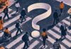 Las encuestas alemanas no detectan un cambio de tendencia del consumo tras la reforma Ilustración de personas que cruzan una calle alrededor de una cinta con forma de interrogación