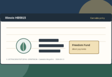 Illinois plantea pagos directos por la criminalización del cannabis Ilustración editorial sobre el proyecto HB5815 de Illinois y un fondo ligado al cannabis