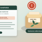 Ilustracion editorial de una alerta sanitaria sobre concentrado de cannabis medicinal con solventes residuales